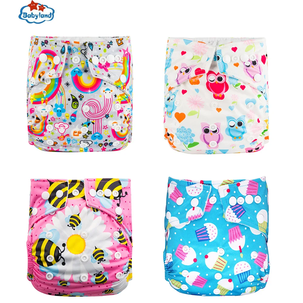 

My Choice New Prints 4pcs/Pack Babyland Washable Eco-Friendly Baby Diaper Pocket Nappy Reusable Cloth Diapers 3-15kg baby kids