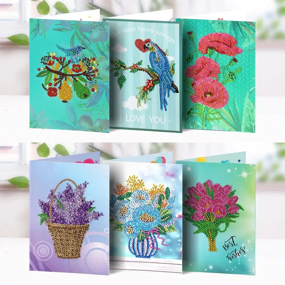 

6pcs 5D DIY Diamond Painting Cartoon Paper Greeting Postcards Craft Kids Festival Greet Cards Mini Santa Claus Merry Christmas