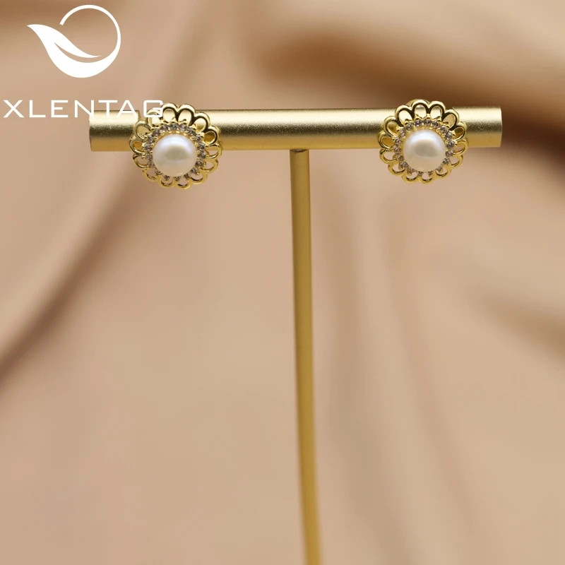 

Xlentag Designer Brass-Plated Sunflower Zircon Natural Freshwater Pearl Women'S Birthday Party Fashion Retro Jewelry GE1112