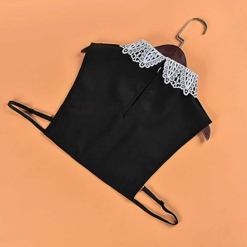 

Women Leaves Lace Lapel False Collar Back Keyhole Button Pullover Half Shirt L41B