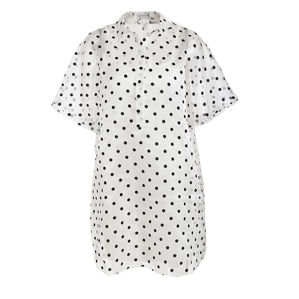 Весна и лето 2020 Новая Мода Простая рубашка воротник органза горошек цветок с