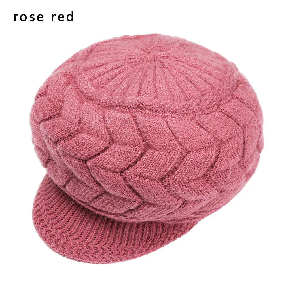 Rose Red Стиль, женские береты, Женская одноцветная шапка бини, сохраняющая тепло, вязанная подкладка, простая зимняя уличная теплая шапка - Цвет: Rose Red