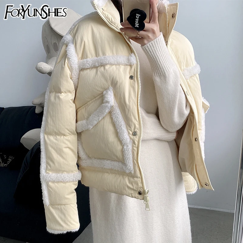 Женское зимнее пальто на утином пуху FORYUNSHES из овечьей шерсти Женская