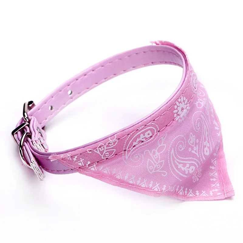

Dog Bandana Collar Adjustable Cat Pet Neckerchief PU Collar with Printed Triangular Scarf I88
