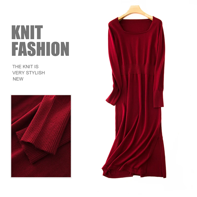 Высококачественное кашемировое вязаное женское платье-свитер женские