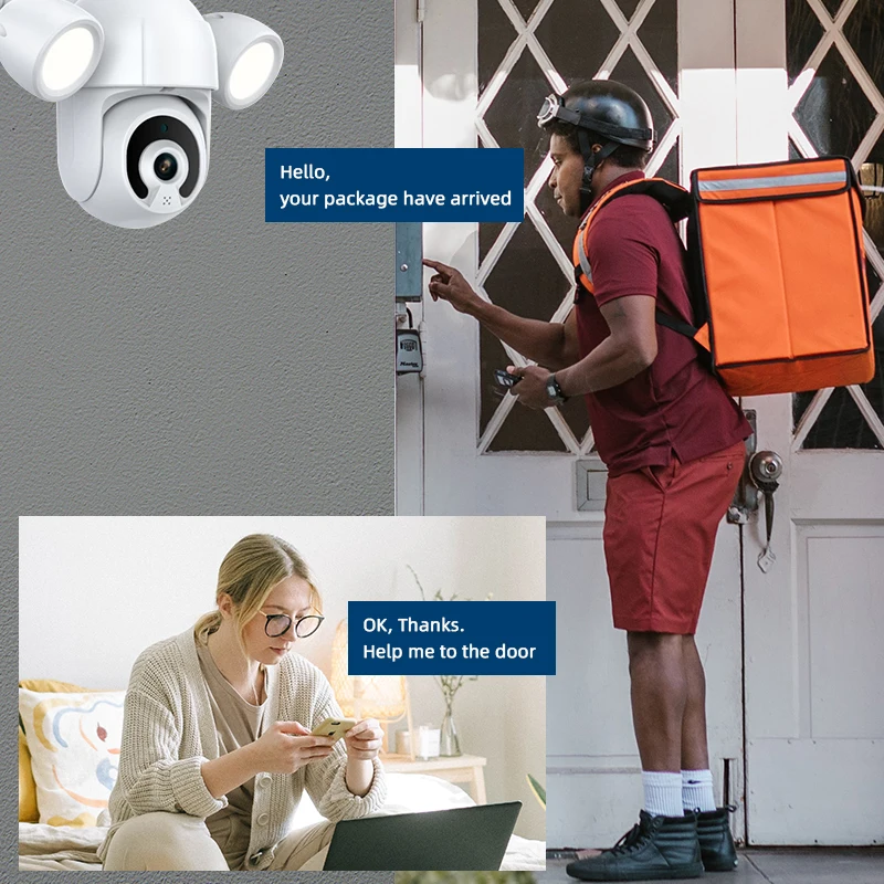 

Zirealyo House care WiFi floodlight cam night vision action outdoor waterproof smart AI Shake head Rotating tuya PTZ camera