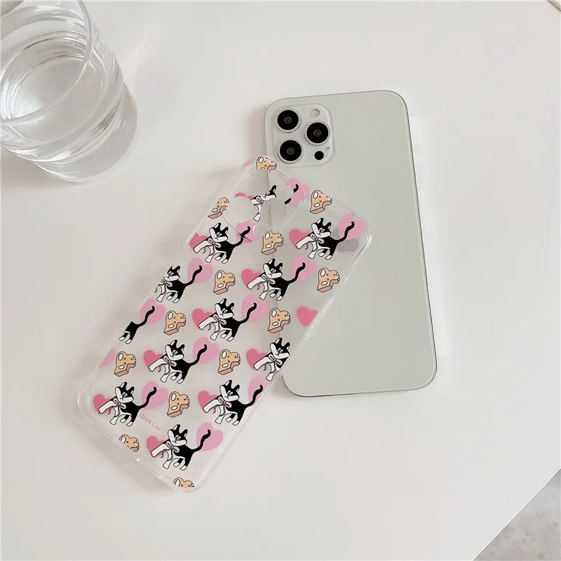 

Cute Cartoon Love Heart Cat Phone Case For iPhone 11 Pro Max X XR XS Max 12 Mini 7 8 Plus SE 2020 Clear Soft TPU Silicon Shell