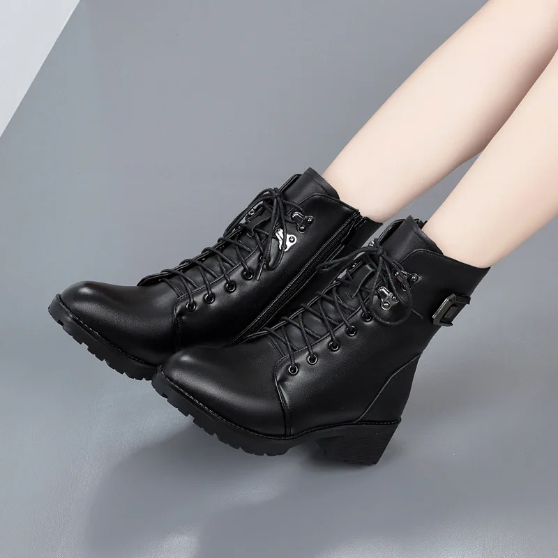 

TIMETANG2020 New Arrival Wool Snow Boots Women Winter Shoes Genuine Leather Round Toe Zip Square Heel Platform Ankle Boots Women