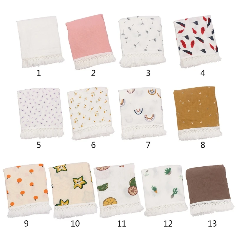 

1 Pc Baby Tassel Swaddle Wrap Pure Cotton Muslin Receiving Blanket Newborn Infant Photography Props Shower Gifts