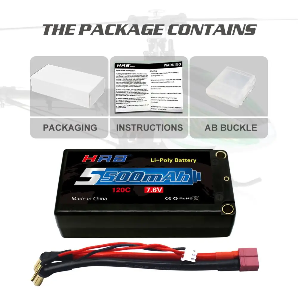 Аккумулятор HRB 2S short Lipo 7 6 В 5500 мАч 120C RC Жесткий Чехол с 5 мм пулевидным диаметром