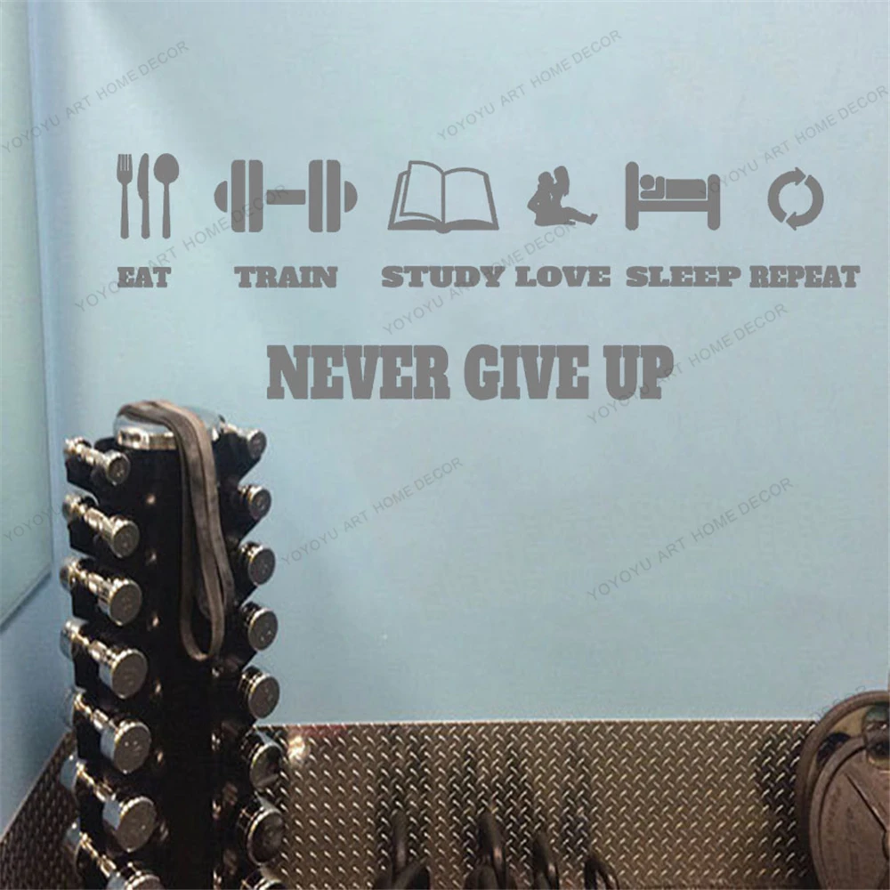 

Never Give Up Workout Fitness Wall Sticker Gym Motivation Quote Vinyl Decal Sport Home Gym Interior Decor Murals CX1352