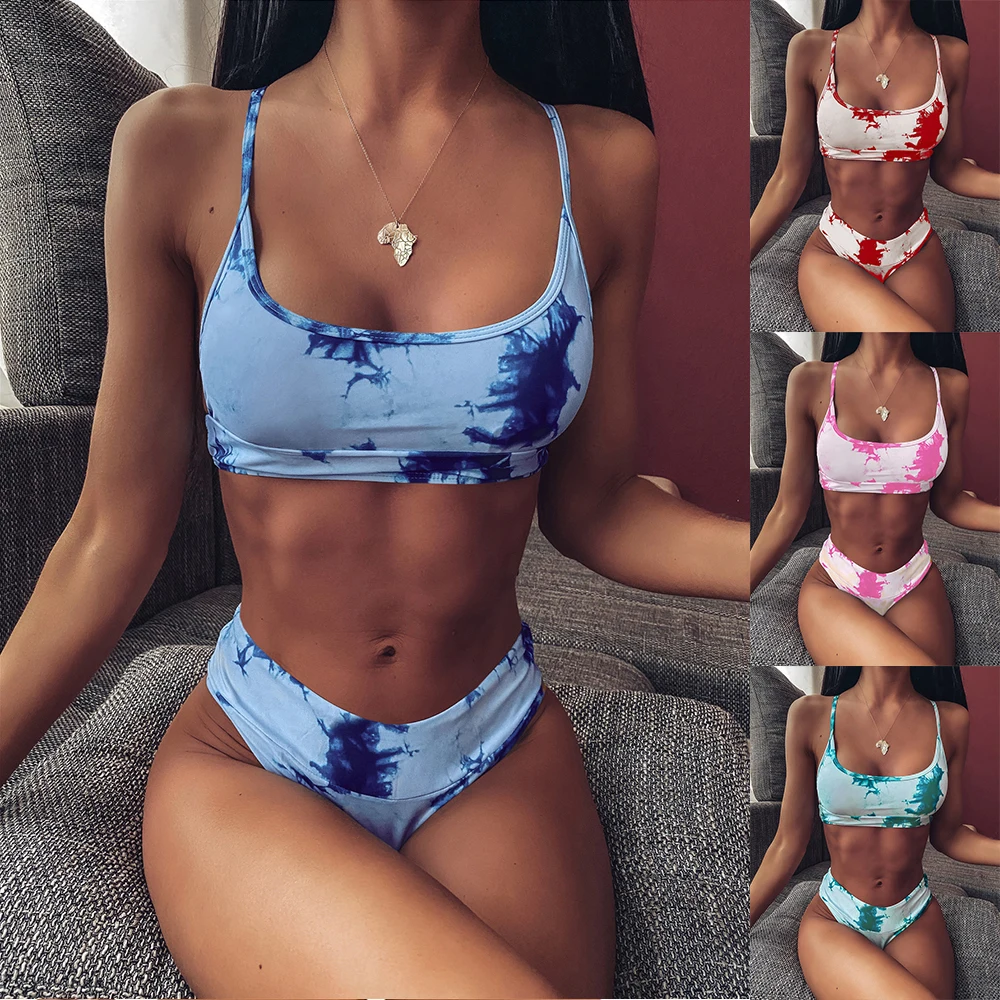 

Tie Dye High Leg Bikini Women Two Piece Swimwear Marble Pattern Bikini Set Sexy Swimsuit Summer Beach Bathing Suit