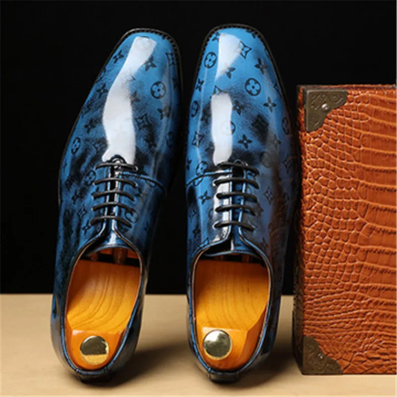 Туфли мужские из лакированной кожи роскошный брендовый дизайн заостренный носок