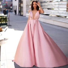 Sexy a line vestido de baile profundo decote em v até o chão rosa formal vestido de noite longo vintage espaguete sem costas vestido de festa plus size (3)