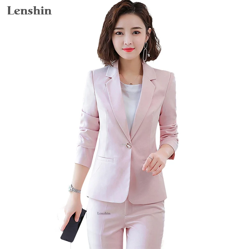Lenshin 2 Pieces set Fashion Casual Pant Suit Office Lady Ankle-length Uniform Design for Women Business Work Wear with trousers | Женская