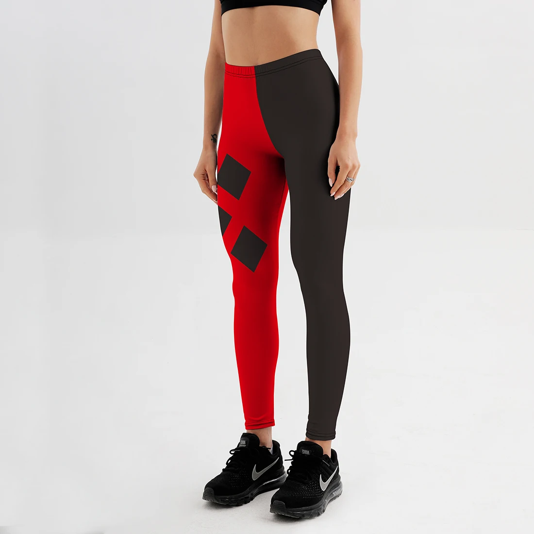 Женские леггинсы с цифровым принтом красные и черные принтом|red and black leggings|black