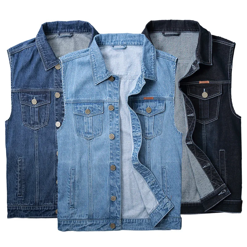 

Plus Size Men Denim Jackets Sleeveless Jean Mens Fashion 2021 Single breasted Vest Coats Solid Blue Casual Jeans Jacket