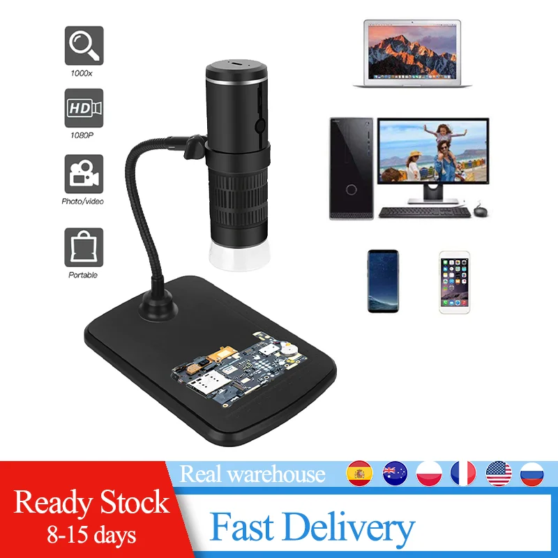 

1000X Цифровые микроскопы HD USB Wi-Fi микроскоп мобильный телефон микроскоп Камера для смартфонов PCB инспекционные инструменты 1080P светодиодный