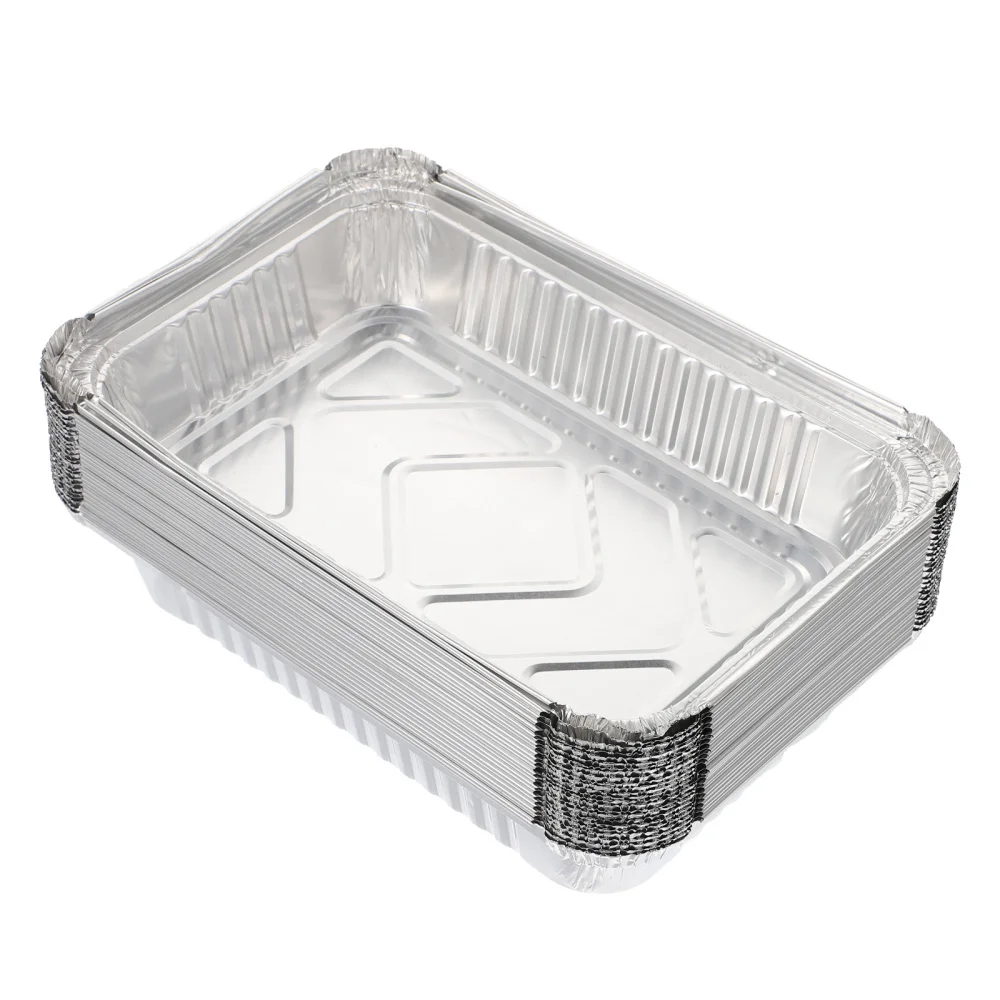 

25Pcs Disposable Barbecue Pans Rectangular Aluminum Foil Pans (Silver)