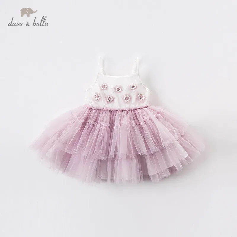 

DB13477 dave bella summer baby girl's cute floral mesh dress children fashion party dress kids infant lolita clothes