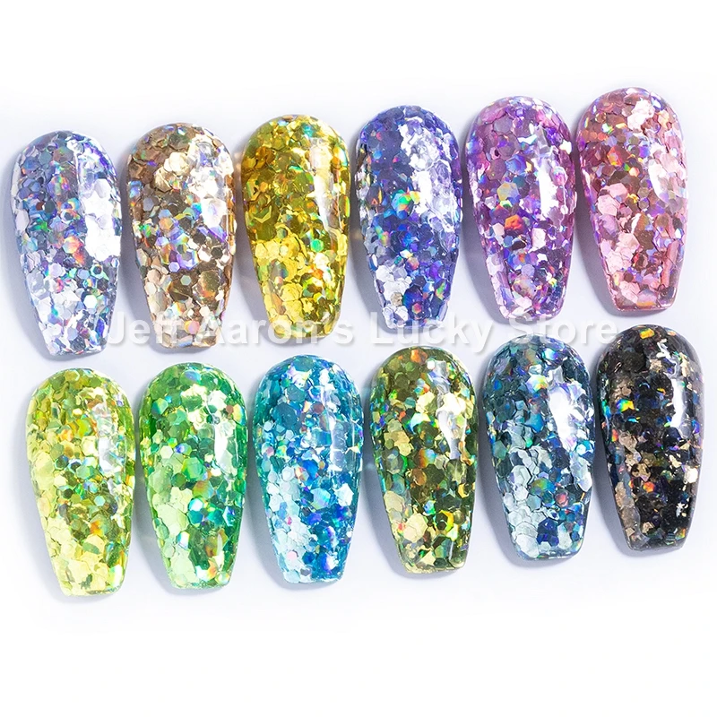 12 цветов шестигранный голографический Блестящий Гель лак для ногтей блёстки
