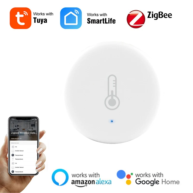 

Смарт-датчик температуры и влажности Tuya Smart ZigBee 3,0, работающий от батарейки, с приложением Tuya Smart Life и Alexa Google Home