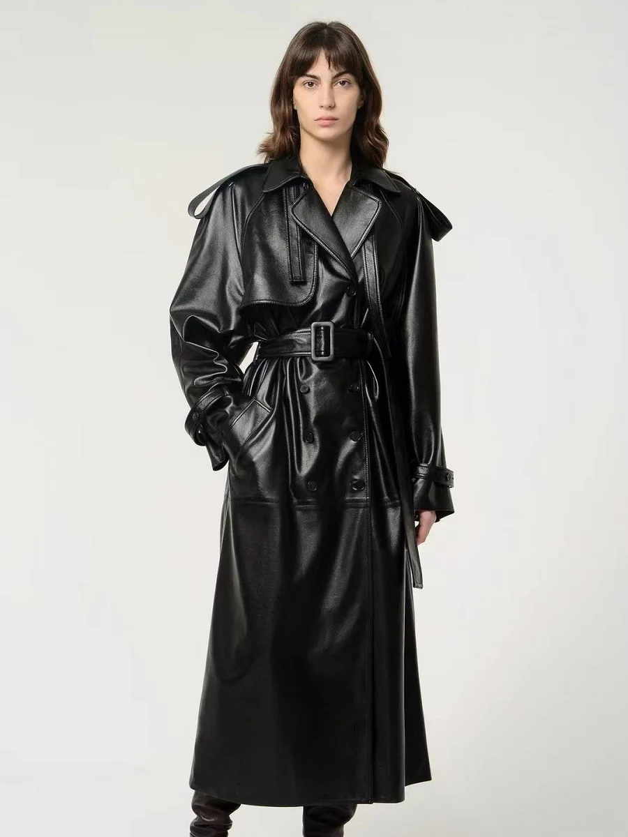 

Big brand coated PU loose casual women's long windbreaker jacket 2021New ladies winter fashion high-quality leather jacket y2k