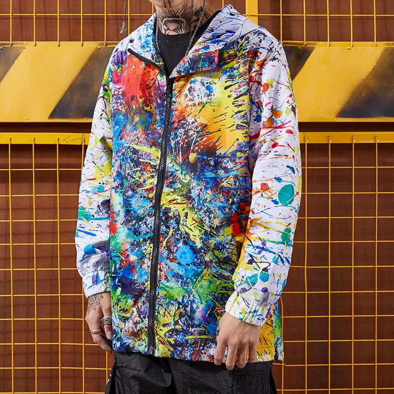 Mens Long Tracksuit Windbreaker Printed Waterproof Trench Coat Men Leisure Jackets Hip Hop II50FY | Мужская одежда