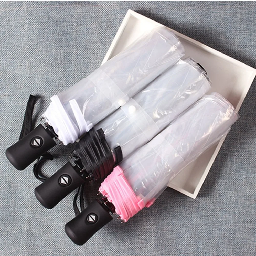 Компактный Полностью автоматический зонт с тремя складывающимися прозрачными