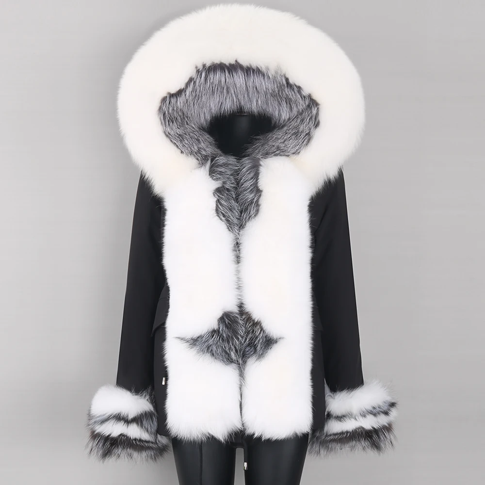 New Winter Women Real Fur Coat Natural Fur Jacket Fashion Short Fur Hooded Parkas Ladies Streetwear Luxury Outerwear