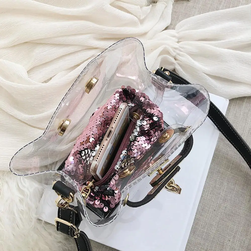 

Women's Bag Transparent Messenger Bag Sequins Joker Jelly Shoulder Bag