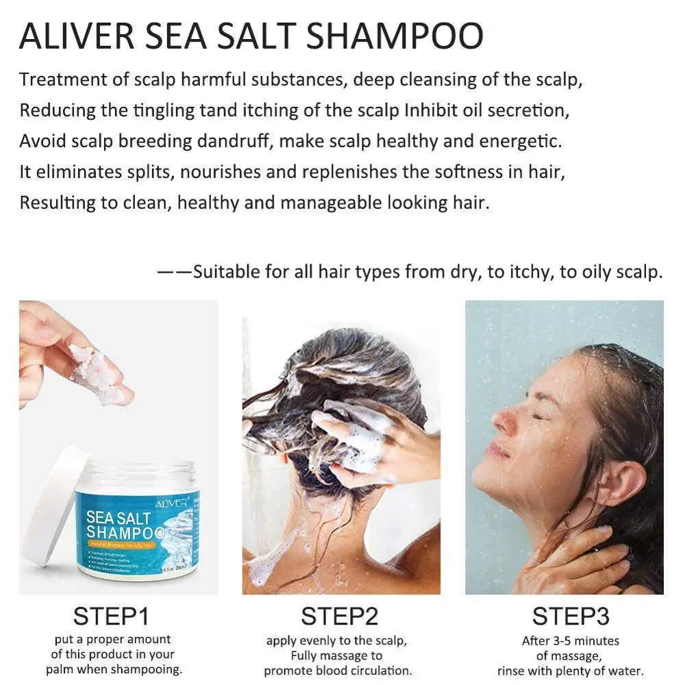 

240ml Natural sea salt shampoo care deep cleansing shampoo oil anti-dandruff moisturizing moisturizing control Z1Q8