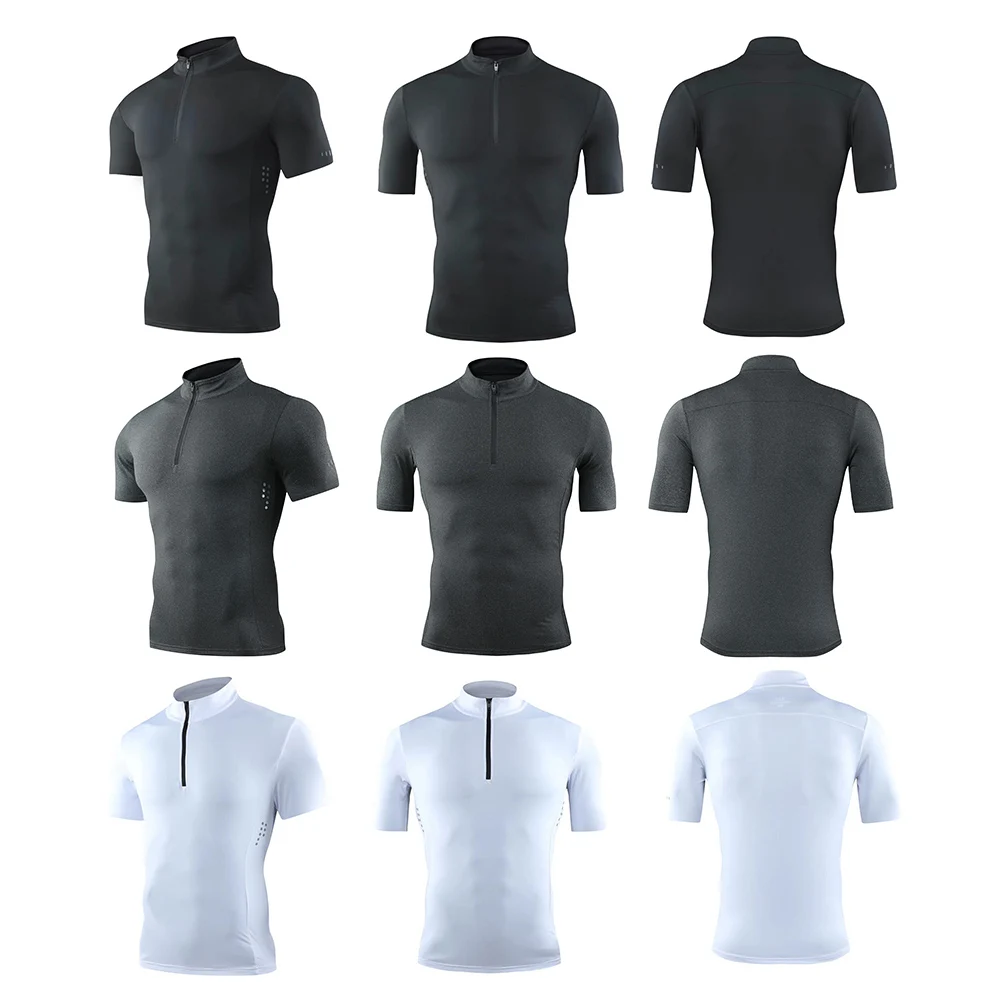 Men's Compression Running T Shirt Polyester Fitness Tight Long Sleeve Sport T Shirt Training Jogging Shirts Gym Zipper Tracksuit