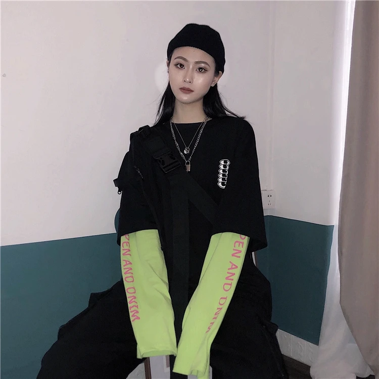 Женская футболка в Корейском стиле Ulzzang Harajuku Повседневная с длинными рукавами и