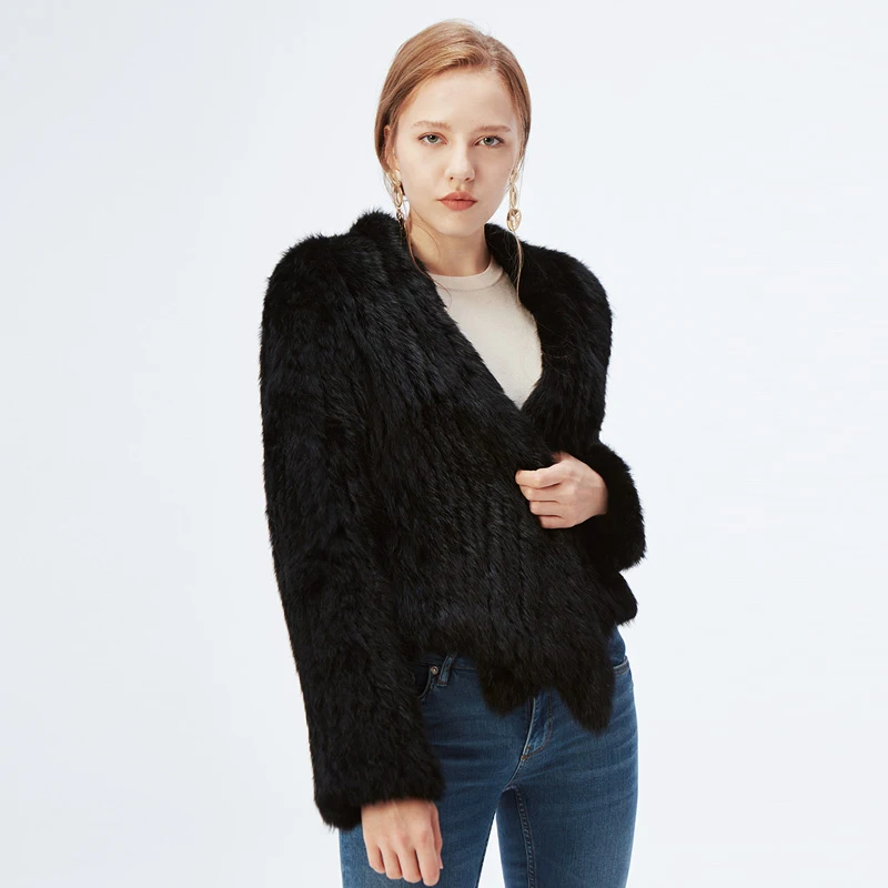 Этель ANDERSON, женское вязаное пальто с натуральным кроличьим мехом, короткие куртки,, кардиган, потрясающий Топ с длинным рукавом,, женский
