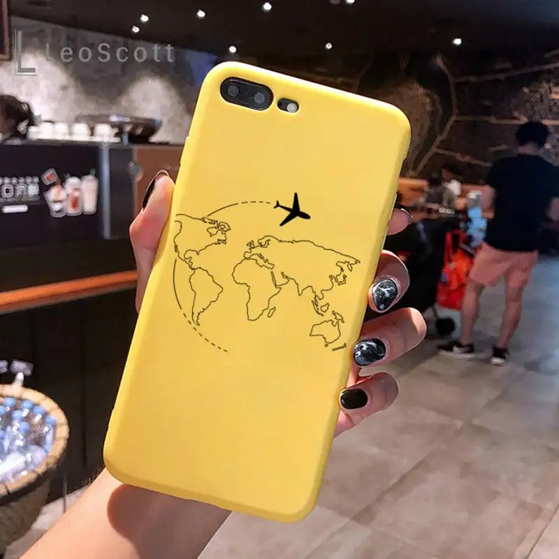 

Airplane world map travel abstract line Phone Case Candy Color for iPhone 11 12 mini pro XS MAX 8 7 6 6S Plus X 5S SE 2020 XR