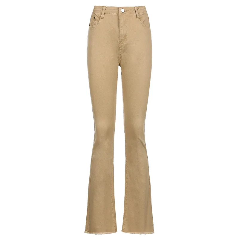 

Women Winter Solid Colro Flare Jeans Soid Color Pocket Zipper Denim Pants