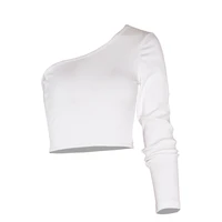 sweetkama sexy one shoulder cotton long sleeved short navel t shirt