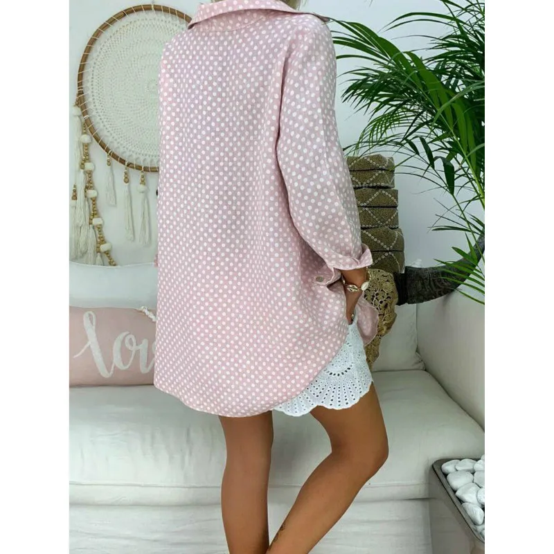 

Summer Womens Blouses Shirts Polka Dot Long Sleeve Shirt Long Tops Ladies Loose Blouse Plus Size 2 XL Blousa Plus Size