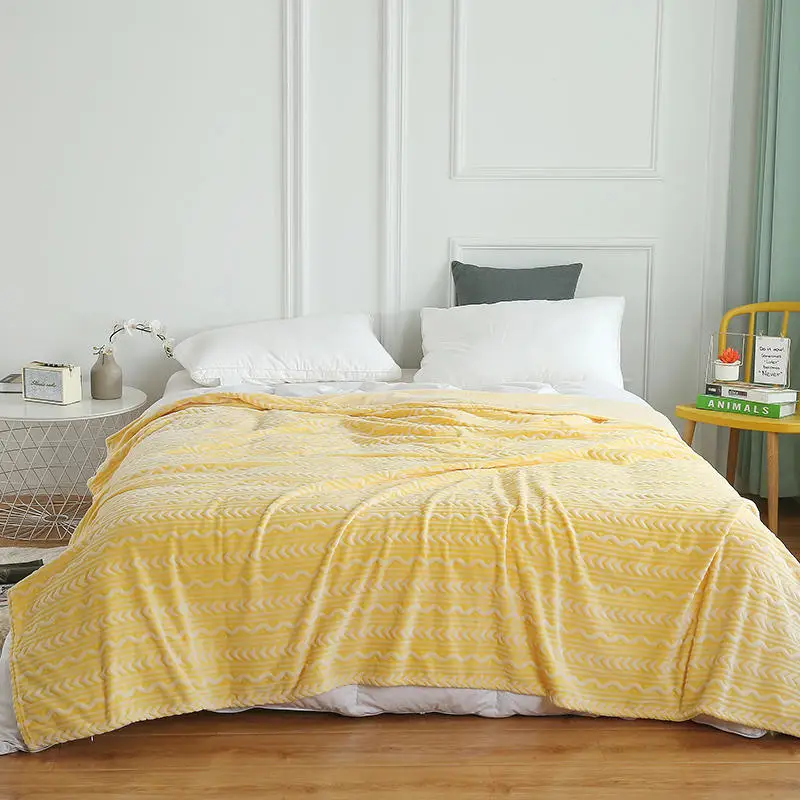 

Super Soft Flannel Blankets For Beds Solid Striped Throw Sofa Cover Bedspread Winter Warm yellow Blankets покрывало на кровать