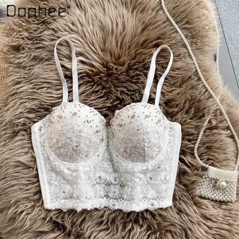 

2021 New Ins Vest V-neck Diamond-Embedded Backless Chest Pad Bra Bra Strap Bottoming Top for Women