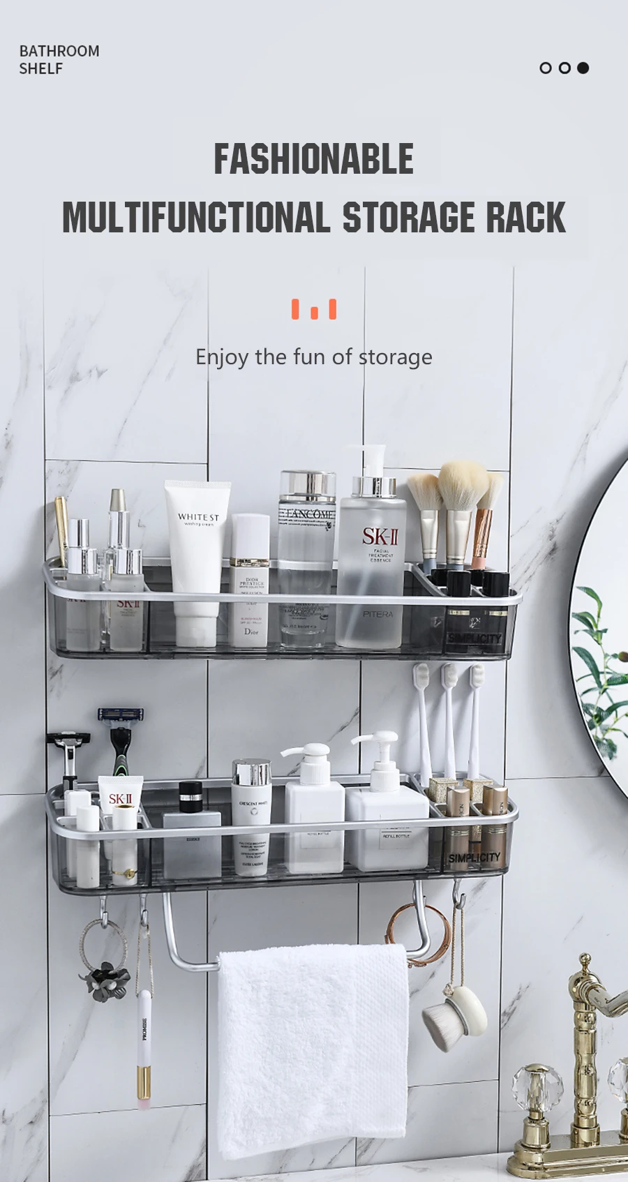bathroom shelving and storage on Bathroom Shelves Nail Free Storage Organizer Rack Shelf In The Bathroom Accessories Set Kitchen Accessory Wall Mount Shampoo Bathroom Shelves Aliexpress