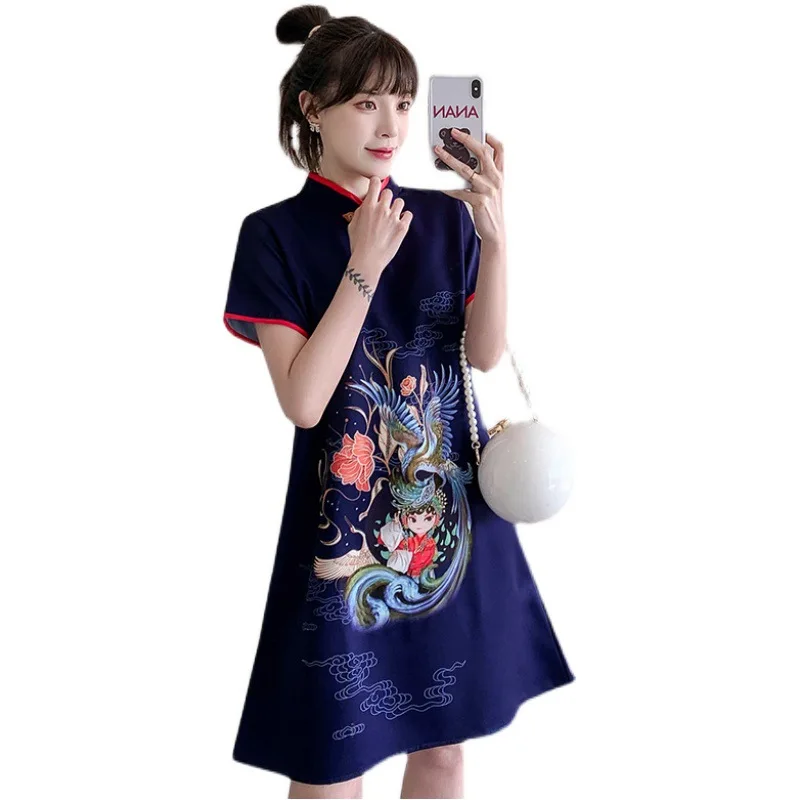 

Plus Size Dress Fashion Loose and Thin Retro Temperament Women Dress Cheongsam Dress L-4XL Size