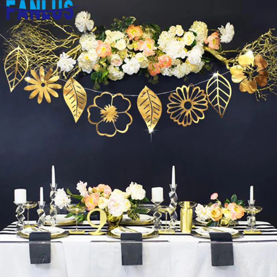 8 шт./компл. Золотой искусственный цветок растение с днем рождения баннер набор