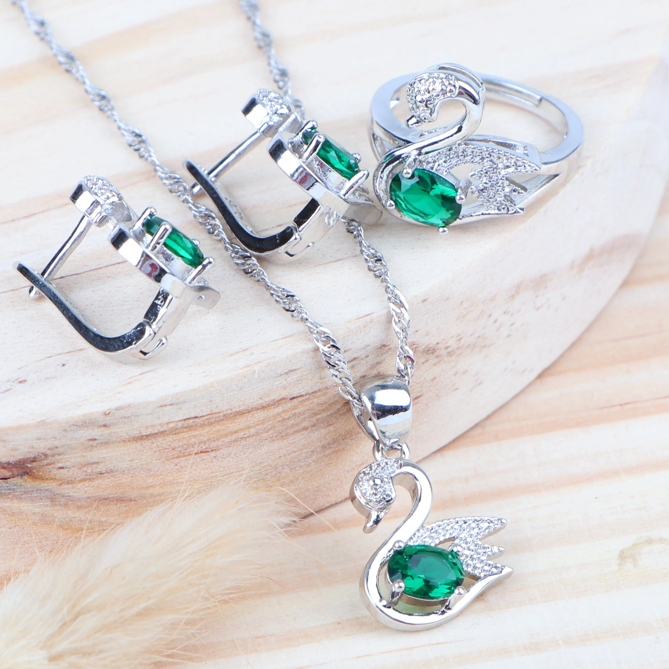 Зеленый Цирконий Серебро 925 Свадебные Ювелирные наборы для женщин Свадебное