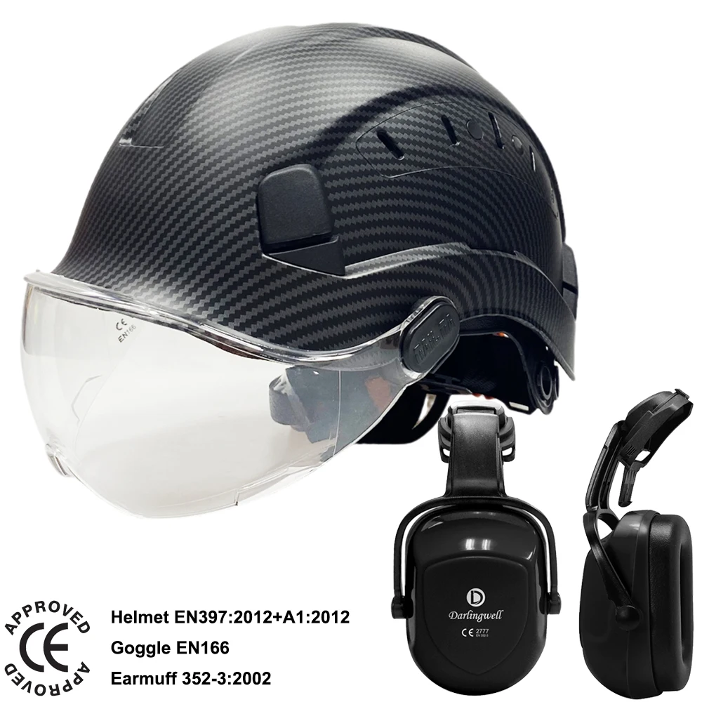Casco de seguridad CE con gafas, casco duro de construcción, alta calidad, ABS, protección, trabajo, escalada, conducción