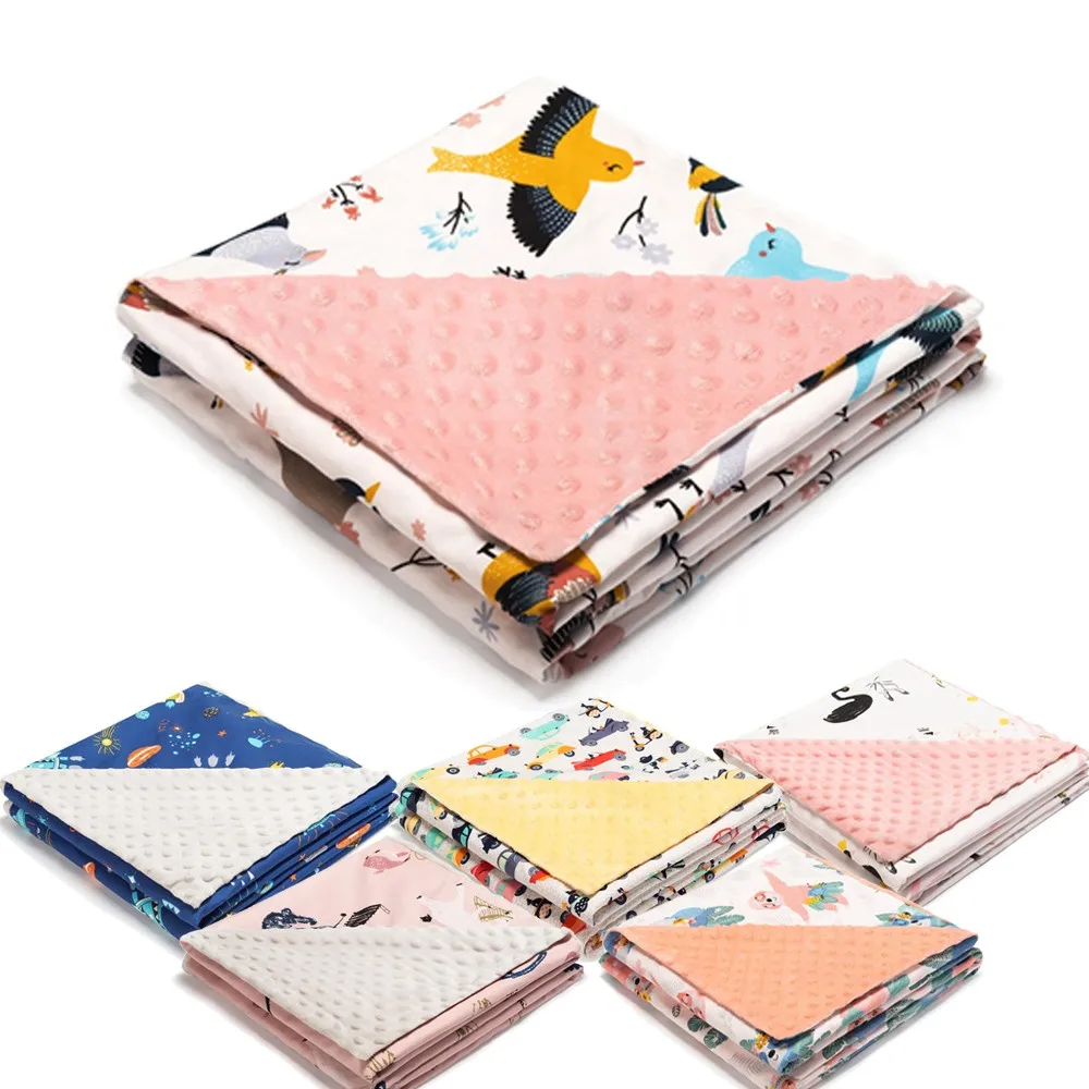 

Children's Soft Baby Blanket Minky Dot Coral Fleece Soft Thermal Swaddling Wrap Bedding Set Baby Carriage Stroller Cotton Quilt