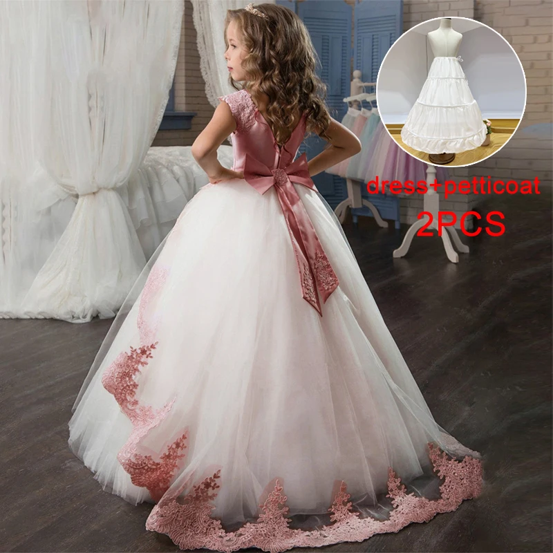 2022 Elegant First Bridesmaid Dress Girl Lace Princess Kids Dresses For Girls Children Costume Party Wedding 8 10 12 Years | Детская