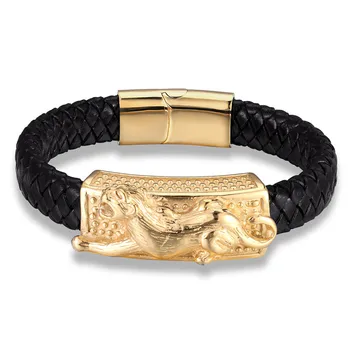 Punk Design 18k Plated Fish Bones Genuine Leather Bracelet 2