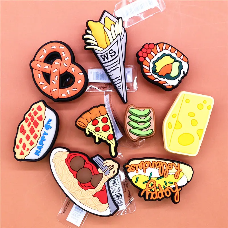1pcs Food Style Shoe Decoration Cute Braised Noodle Pizza Pie Shoe Accessories Croc Charms for Sandals Bracelets Jibz Kids Gifts